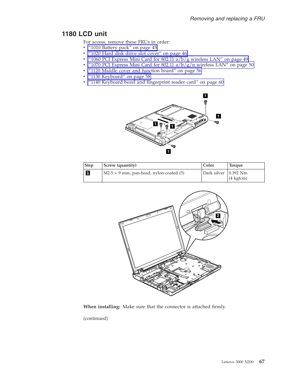 1180 lcd unit, Unit | Lenovo 3000 N200 Notebook User Manual | Page 73 / 107