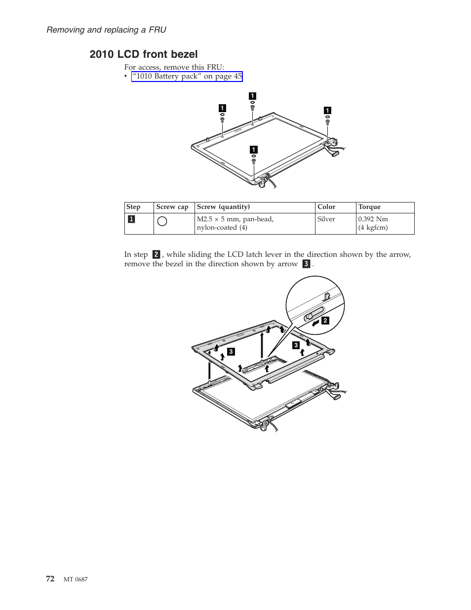 2010 lcd front bezel, Front, Bezel | Lenovo 3000 N200 Notebook User Manual | Page 78 / 107