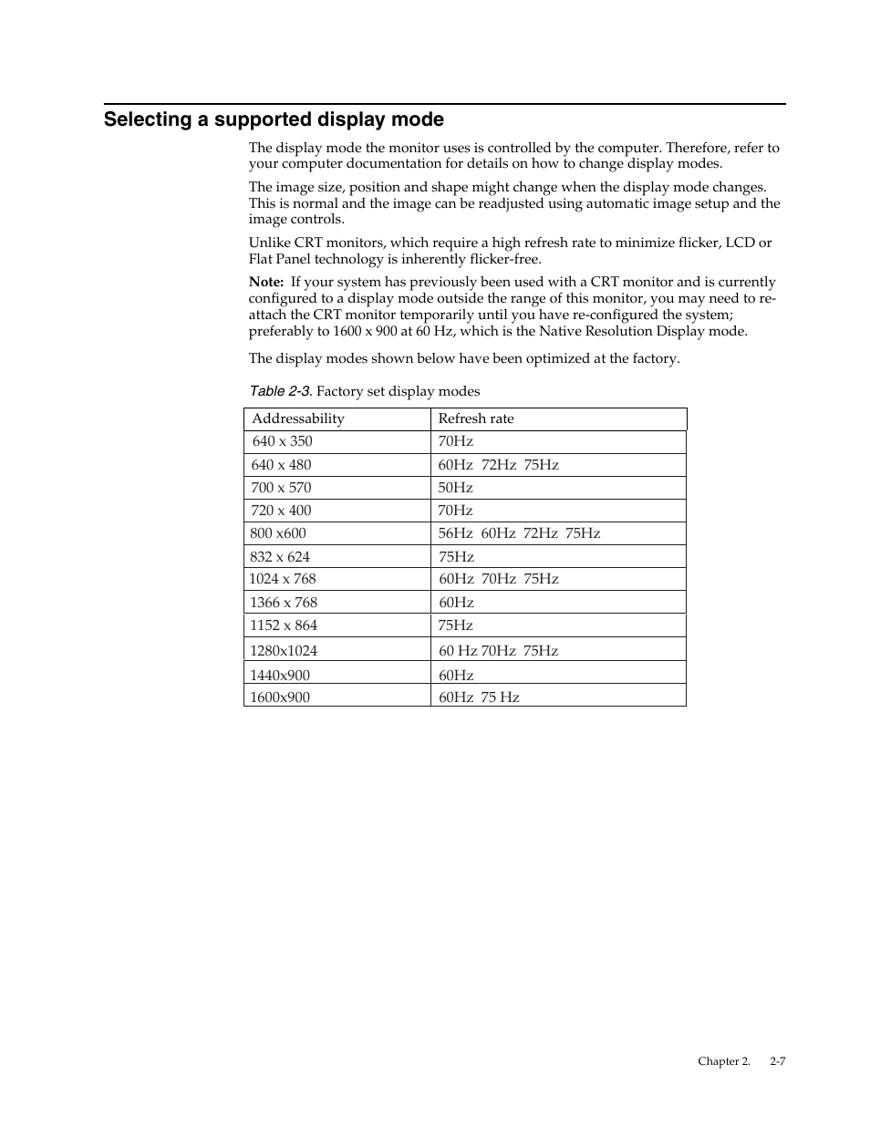 Selecting a supported display mode, Selecting a supported display mode -7 | Lenovo LI2063 Wide Flat Panel Monitor User Manual | Page 16 / 27