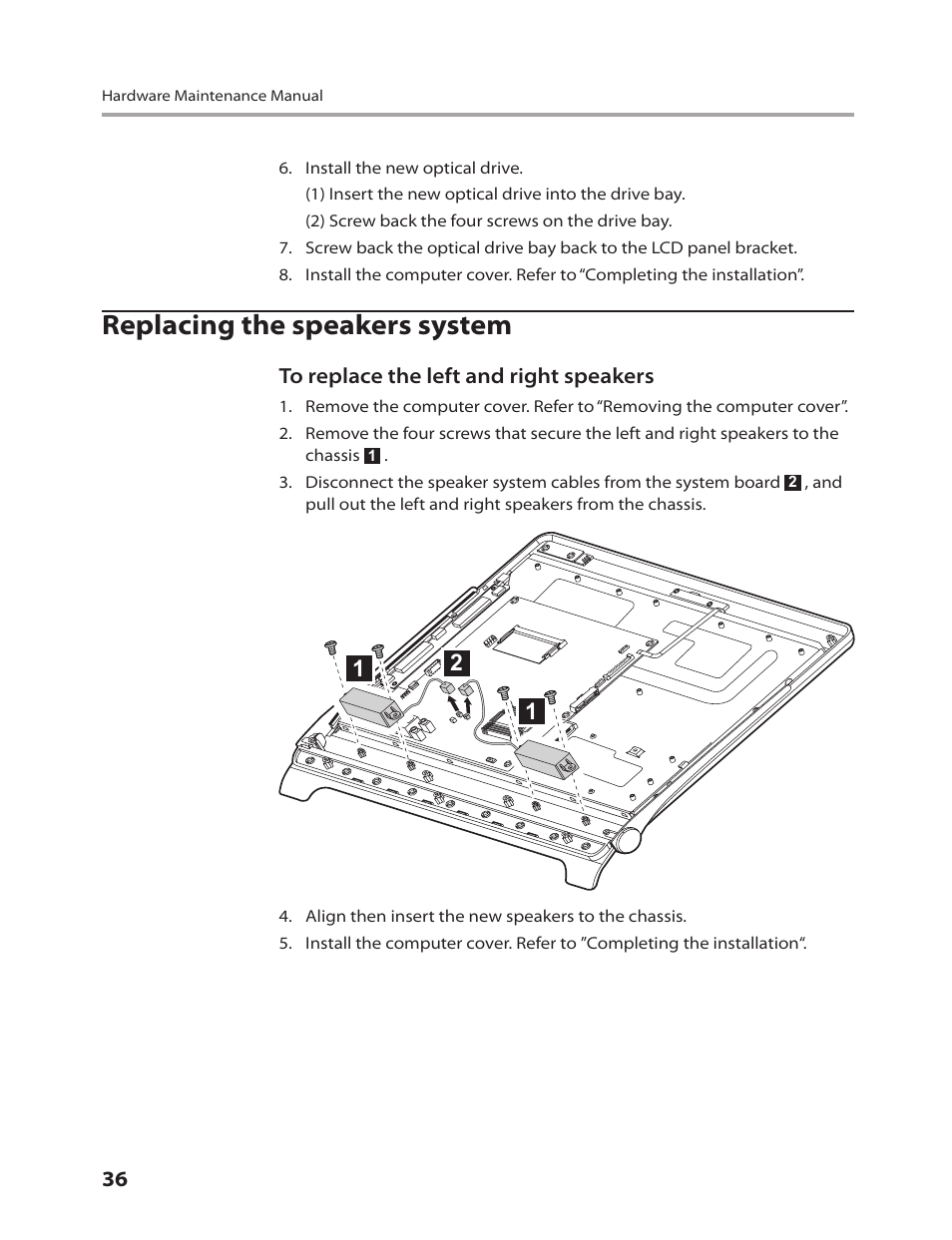 Replacing the speakers system | Lenovo 3000 C100 All-In-One User Manual | Page 38 / 52