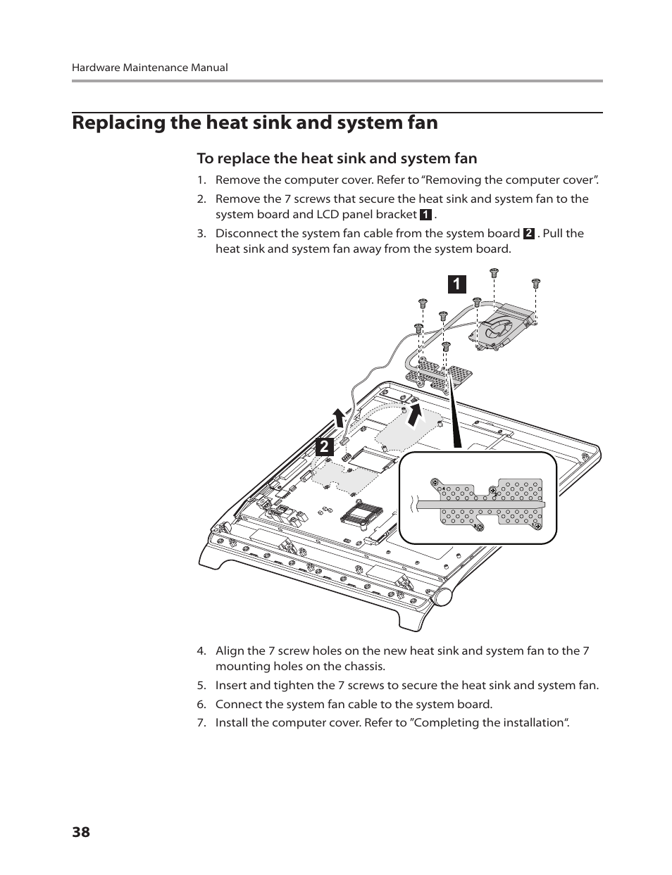 Replacing the heat sink and system fan | Lenovo 3000 C100 All-In-One User Manual | Page 40 / 52