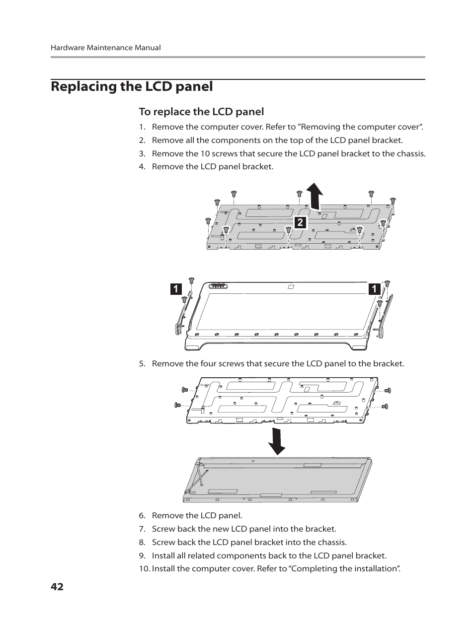 Replacing the lcd panel | Lenovo 3000 C100 All-In-One User Manual | Page 44 / 52