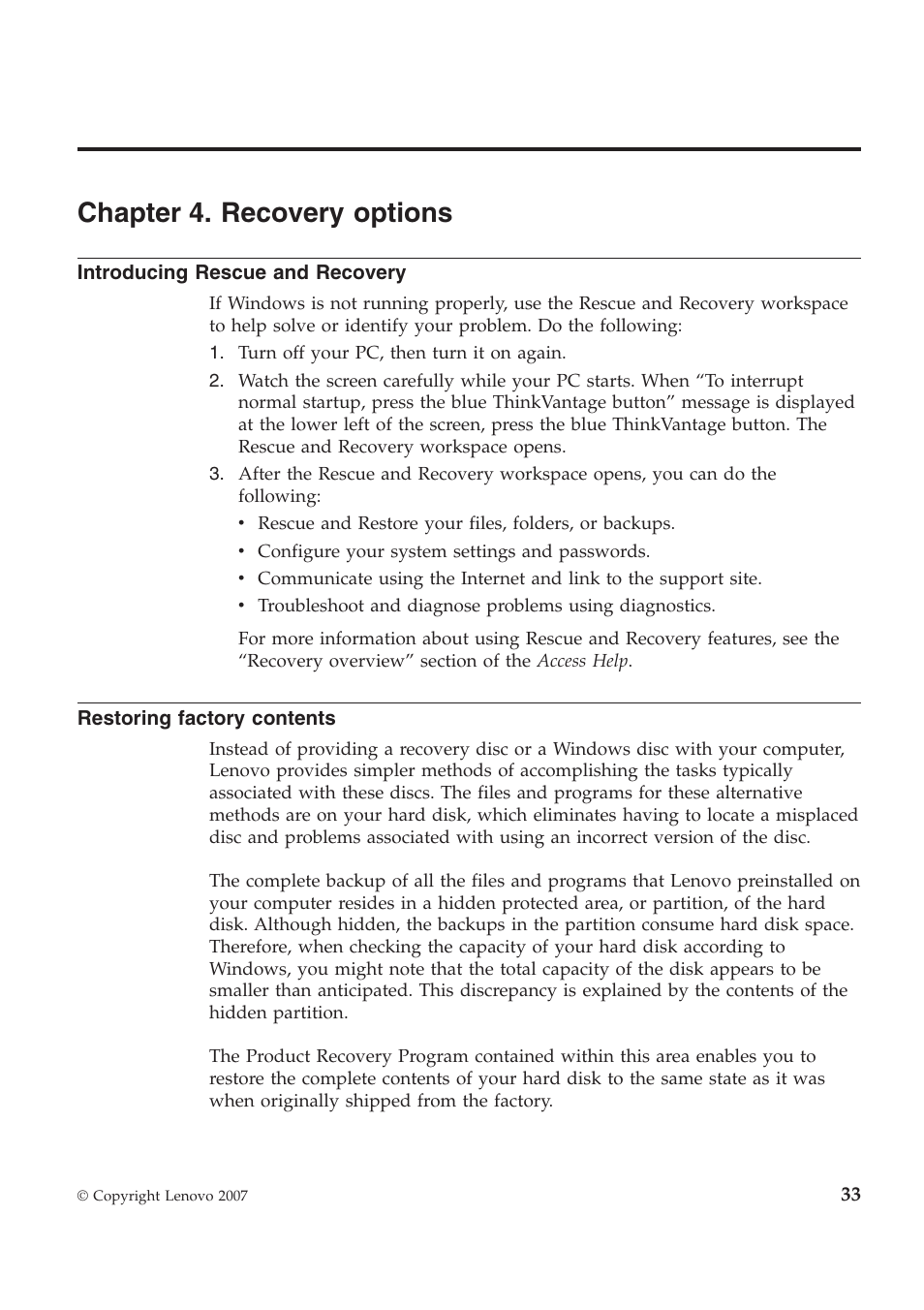 Chapter 4. recovery options | Lenovo ThinkPad Reserve Edition User Manual | Page 43 / 80