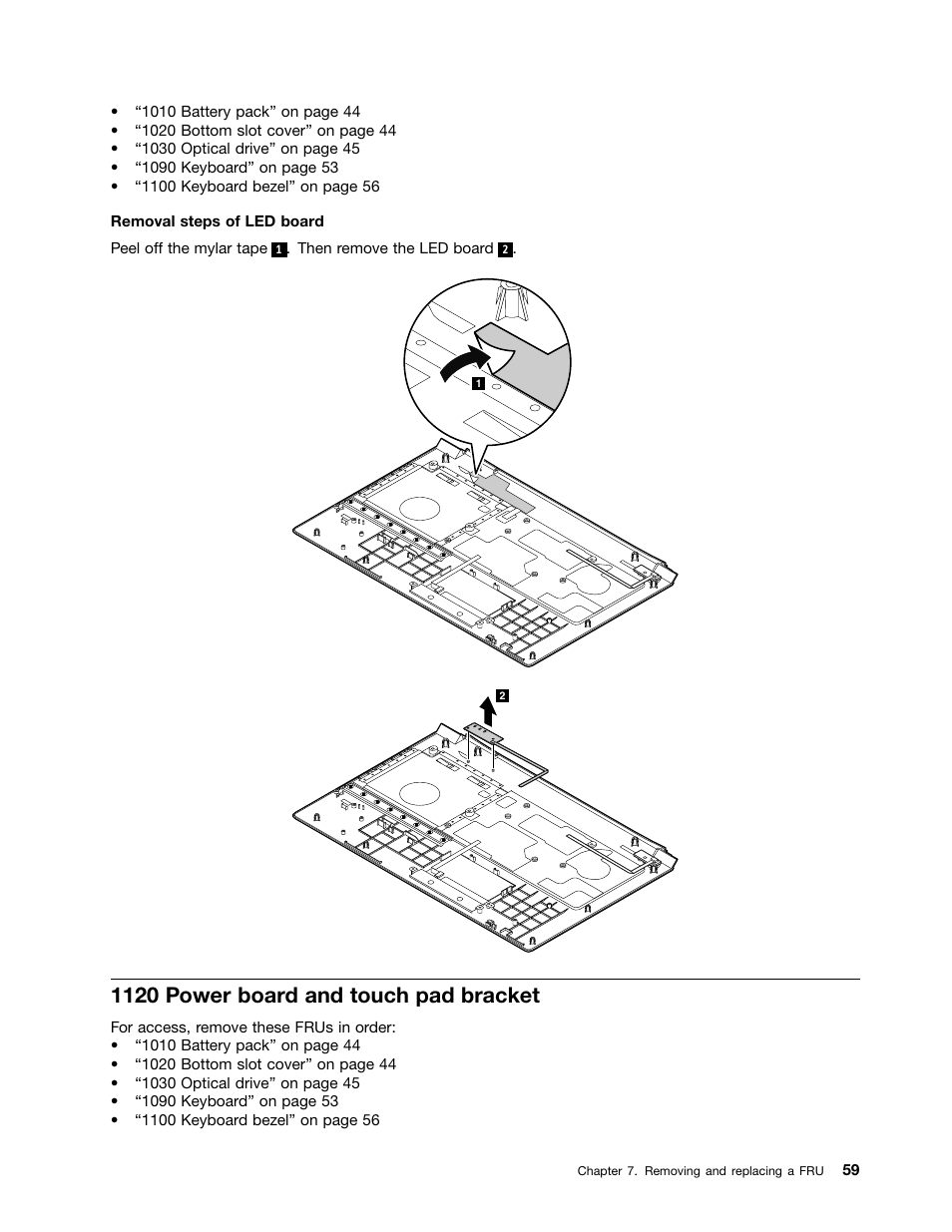 1120 power board and touch pad bracket | Lenovo B590 Notebook User Manual | Page 65 / 104