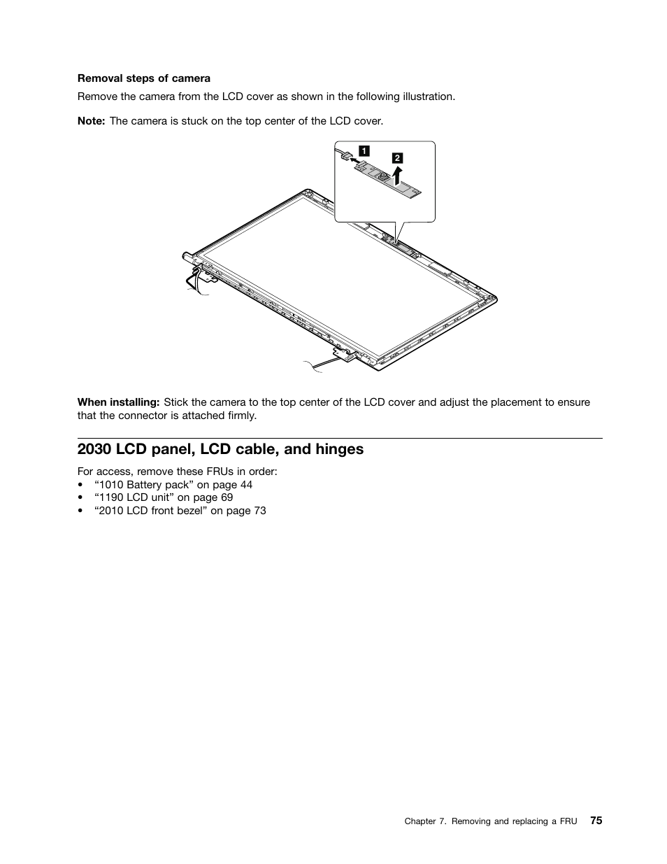 2030 lcd panel, lcd cable, and hinges | Lenovo B590 Notebook User Manual | Page 81 / 104