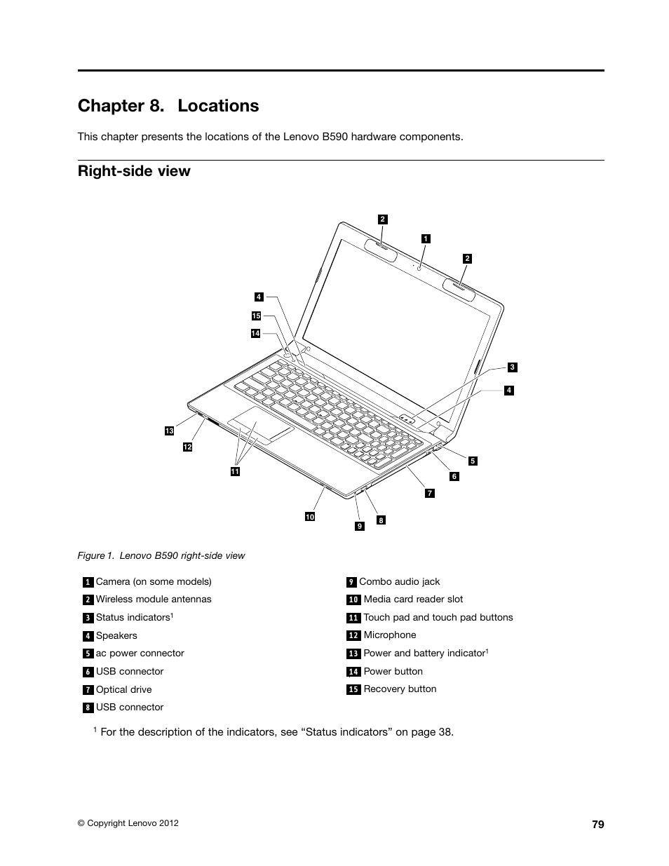 Chapter 8. locations, Right-side view | Lenovo B590 Notebook User Manual | Page 85 / 104