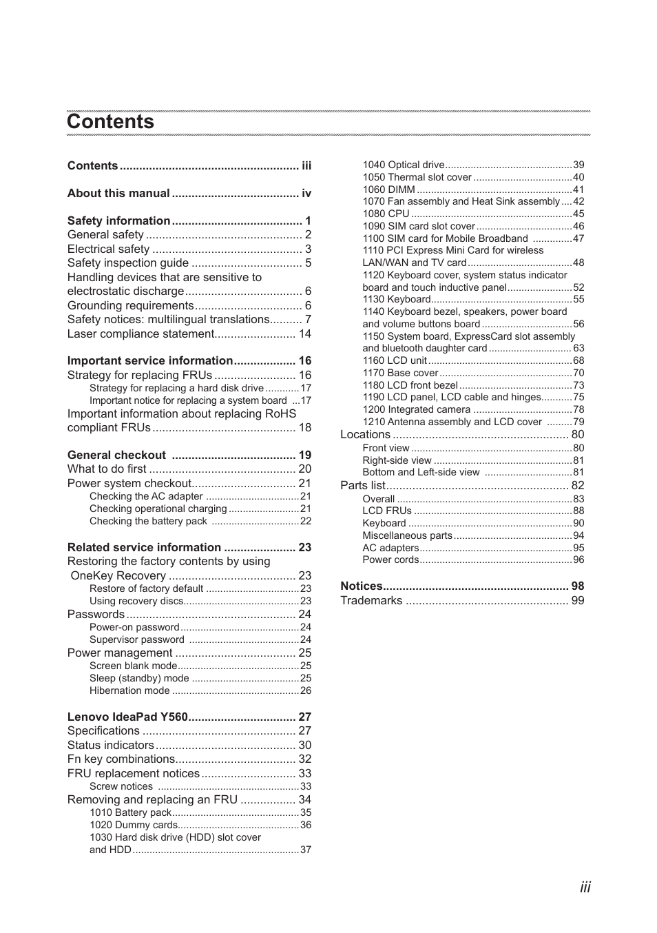 Lenovo IdeaPad Y560 User Manual | Page 3 / 103