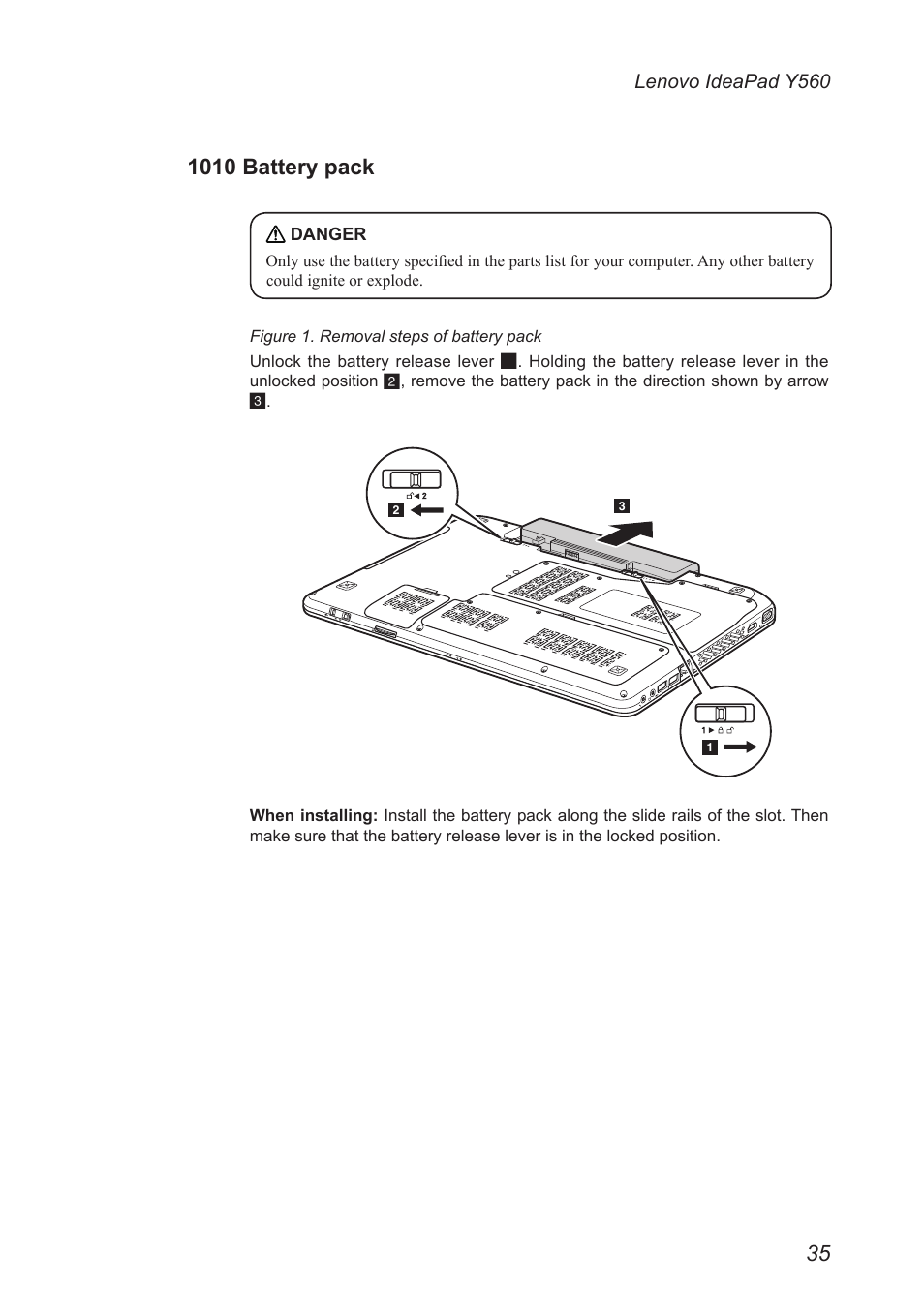 1010 battery pack | Lenovo IdeaPad Y560 User Manual | Page 39 / 103