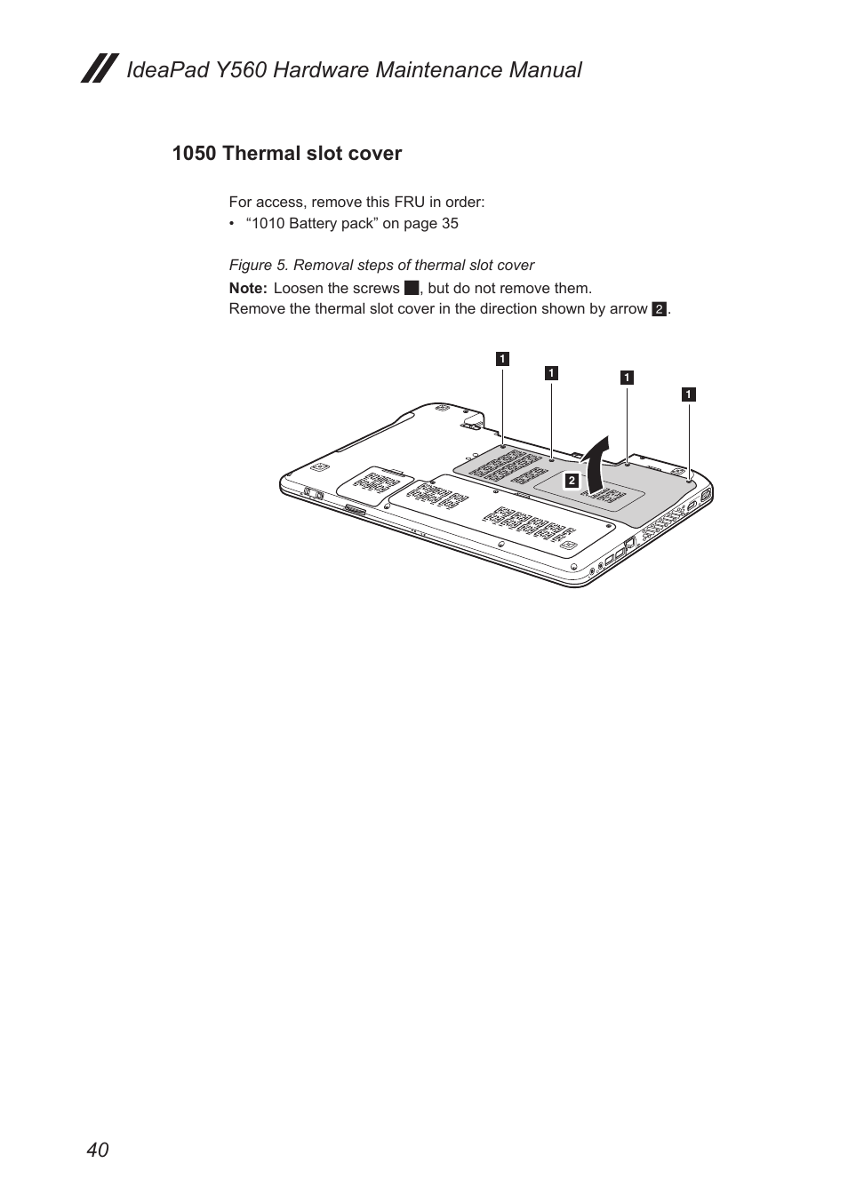 1050 thermal slot cover, Ideapad y560 hardware maintenance manual | Lenovo IdeaPad Y560 User Manual | Page 44 / 103