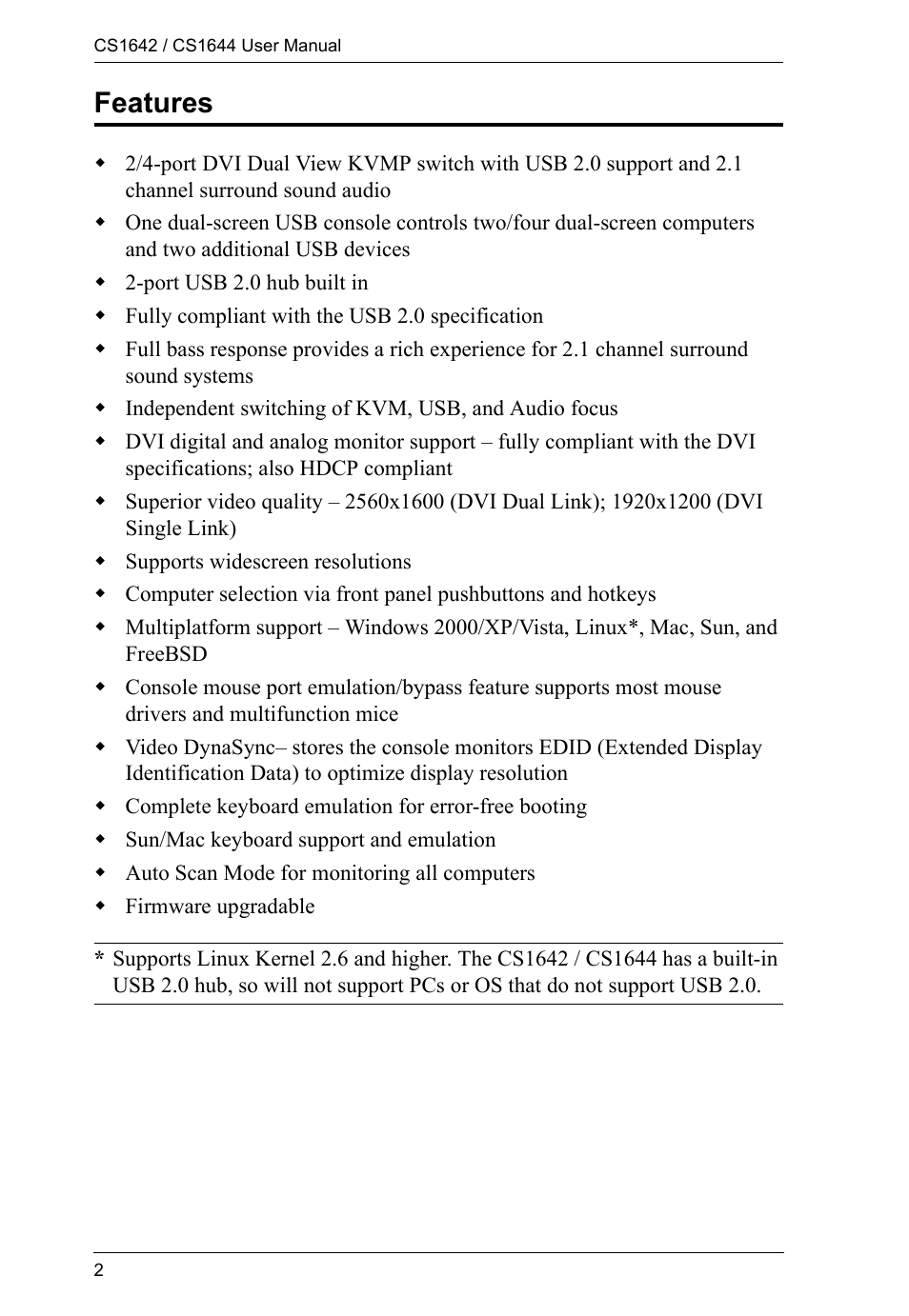 Features | ATEN CS1644 User Manual | Page 10 / 46