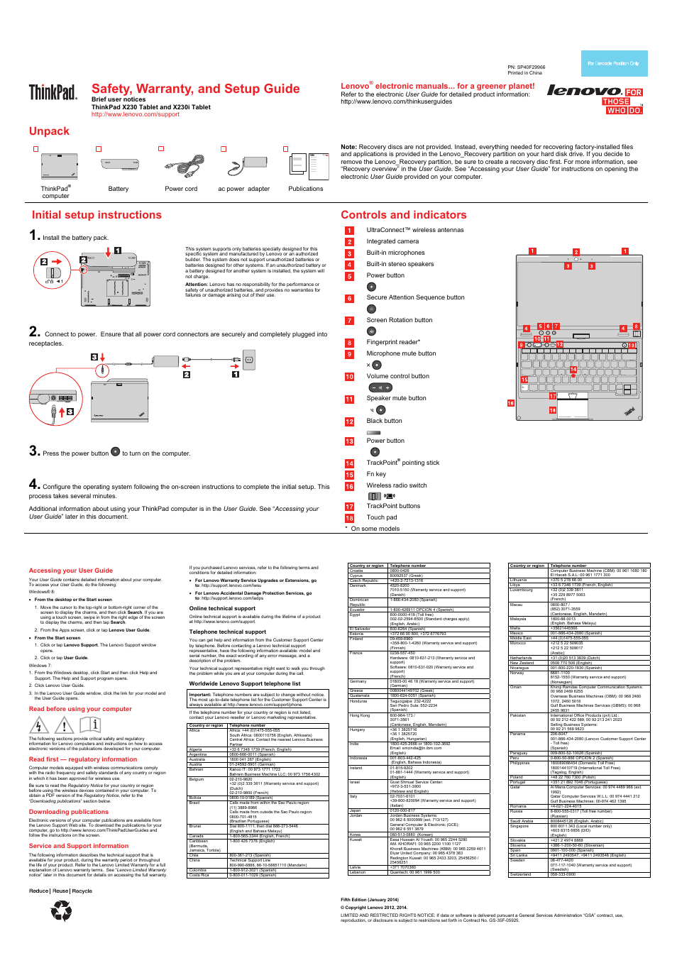 Lenovo ThinkPad X230 Tablet User Manual | 2 pages