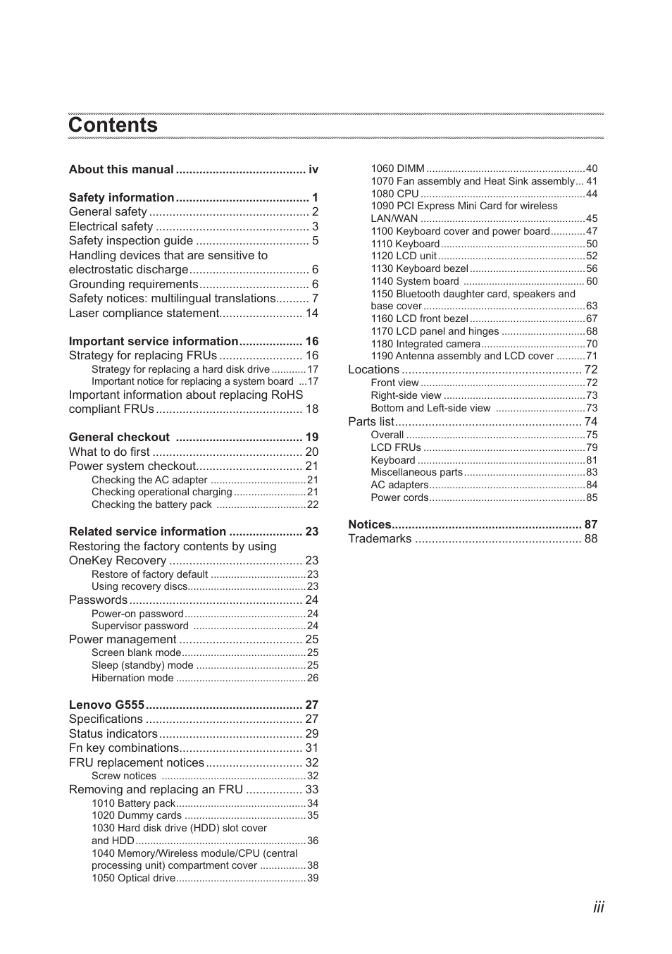 Lenovo G555 Notebook User Manual | Page 3 / 92