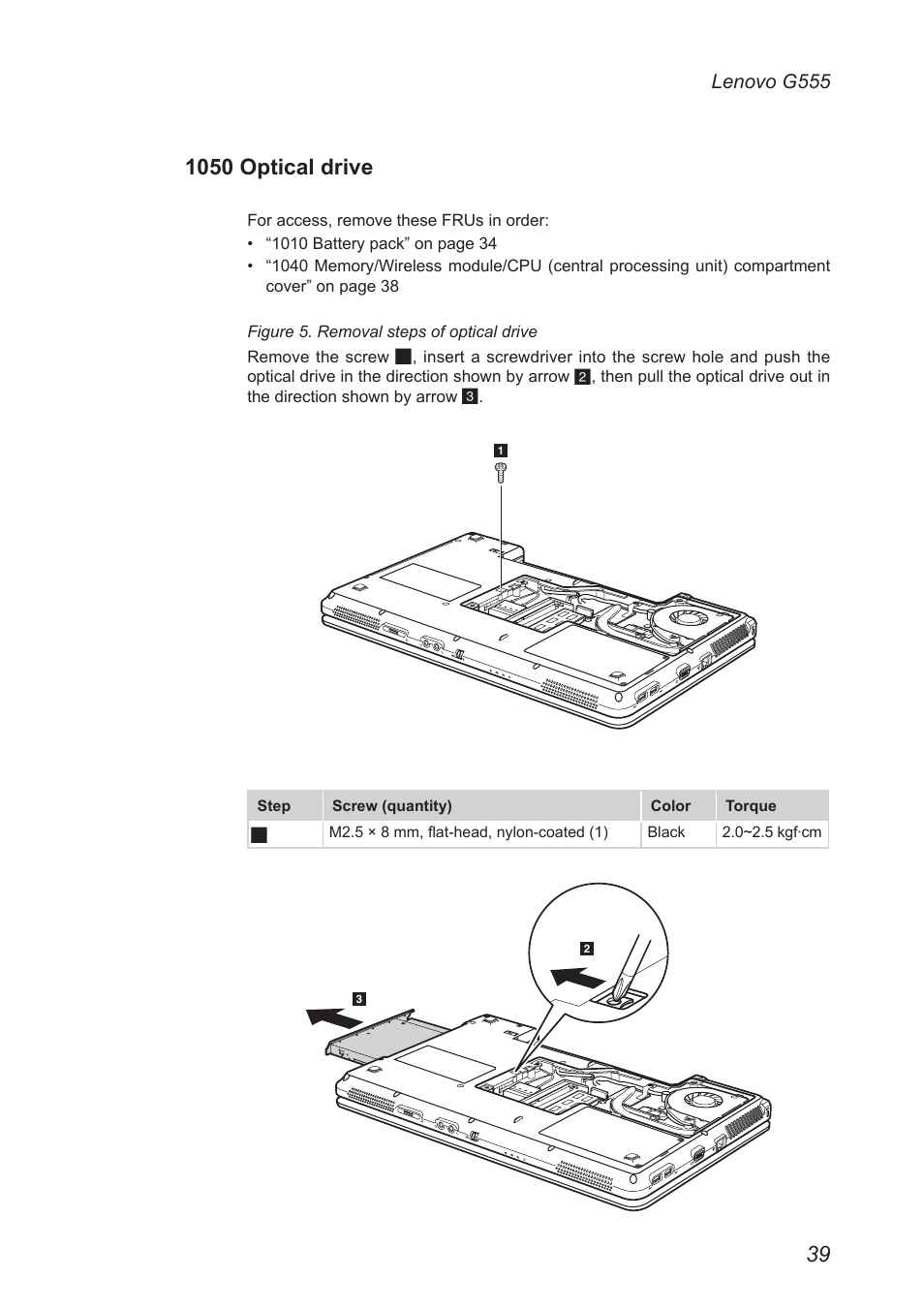 1050 optical drive | Lenovo G555 Notebook User Manual | Page 43 / 92