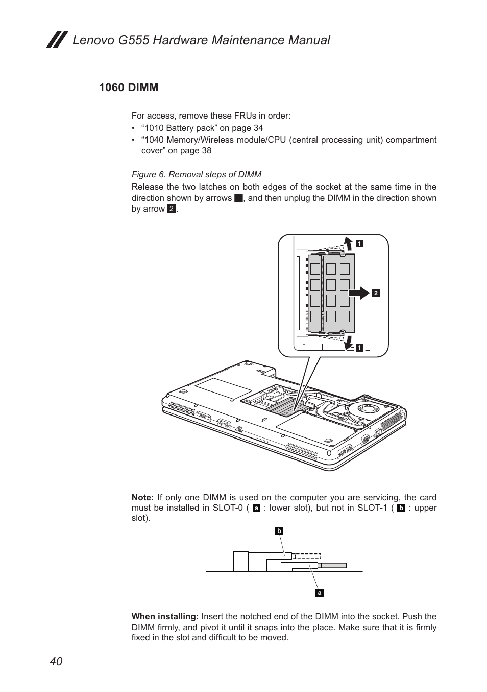1060 dimm, Lenovo g555 hardware maintenance manual | Lenovo G555 Notebook User Manual | Page 44 / 92