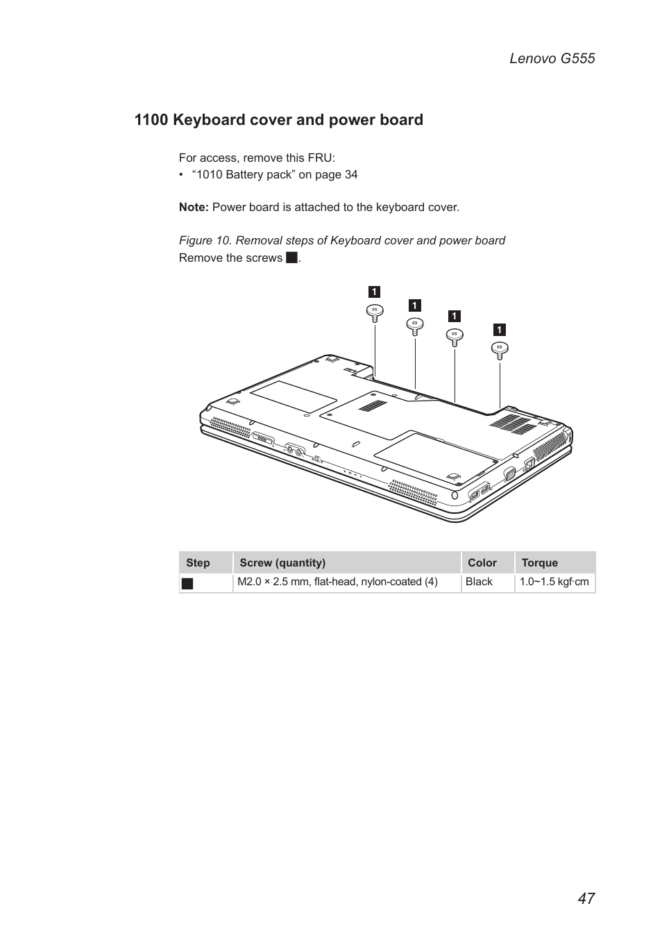 1100 keyboard cover and power board | Lenovo G555 Notebook User Manual | Page 51 / 92