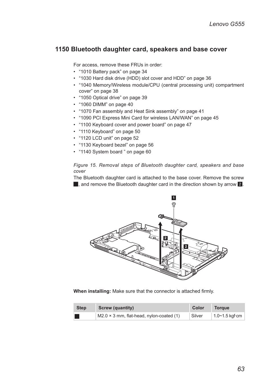 1150 bluetooth daughter card, speakers and, Base cover | Lenovo G555 Notebook User Manual | Page 67 / 92
