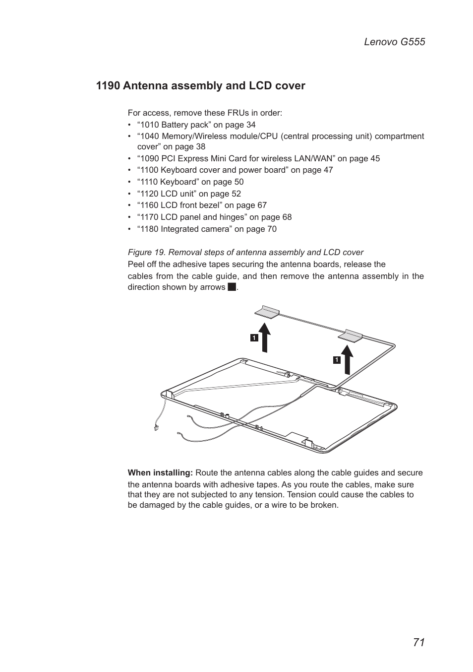 1190 antenna assembly and lcd cover | Lenovo G555 Notebook User Manual | Page 75 / 92