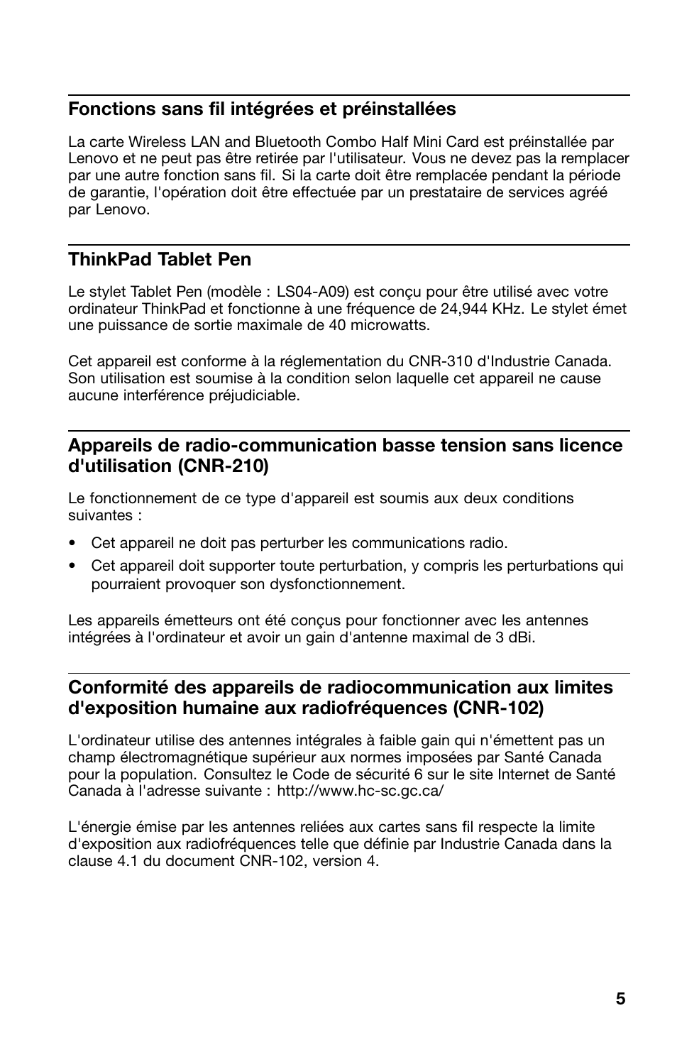 Fonctions sans fil intégrées et préinstallées, Thinkpad tablet pen | Lenovo ThinkPad Tablet User Manual | Page 5 / 10