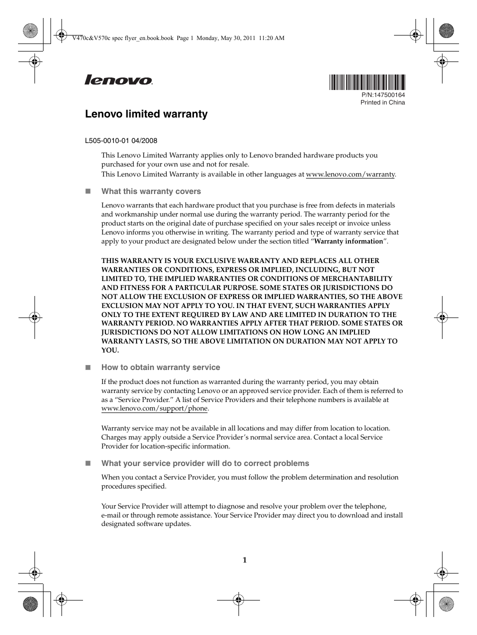 Lenovo V470c Notebook User Manual | 16 pages