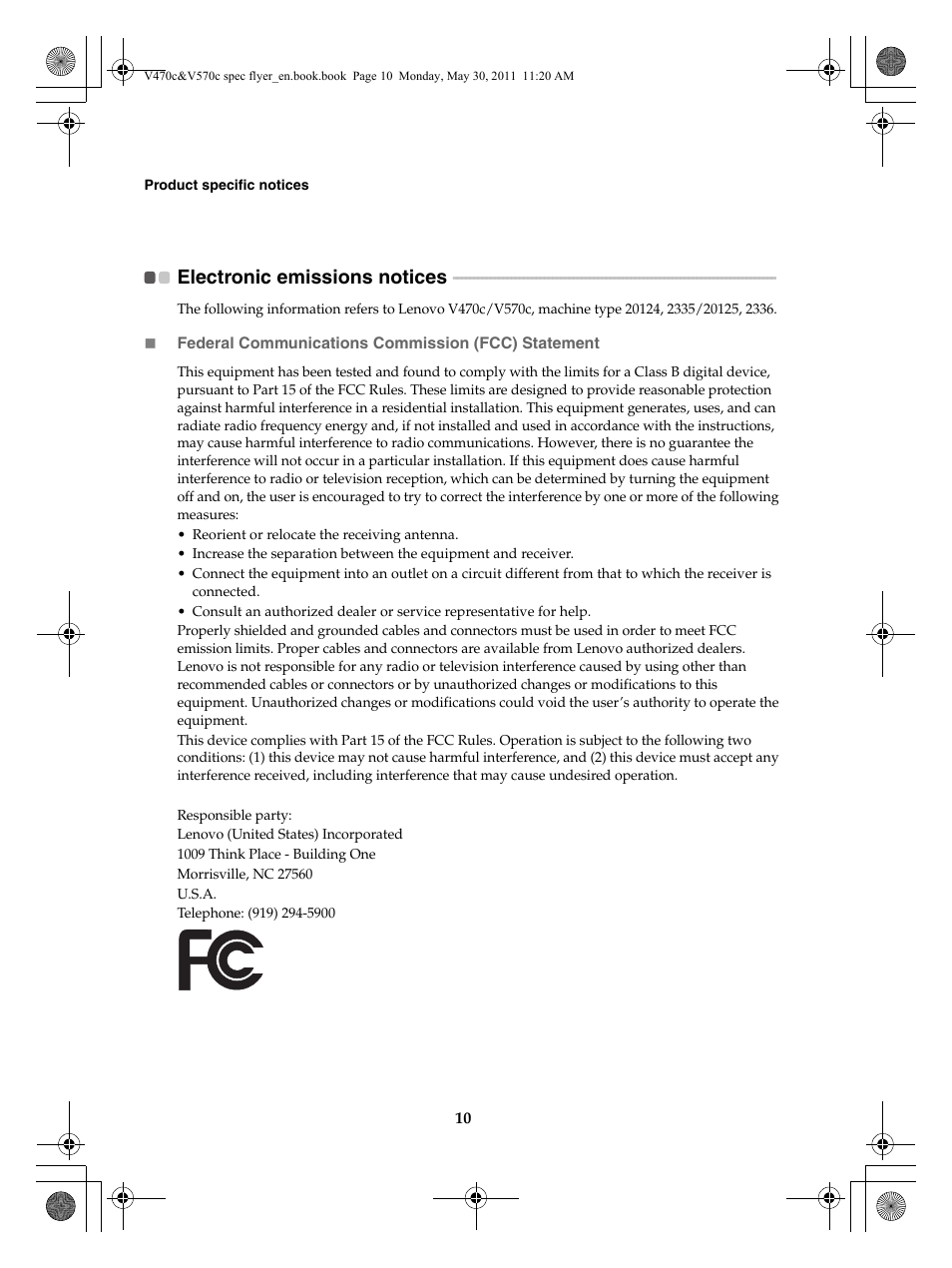 Electronic emissions notices | Lenovo V470c Notebook User Manual | Page 10 / 16