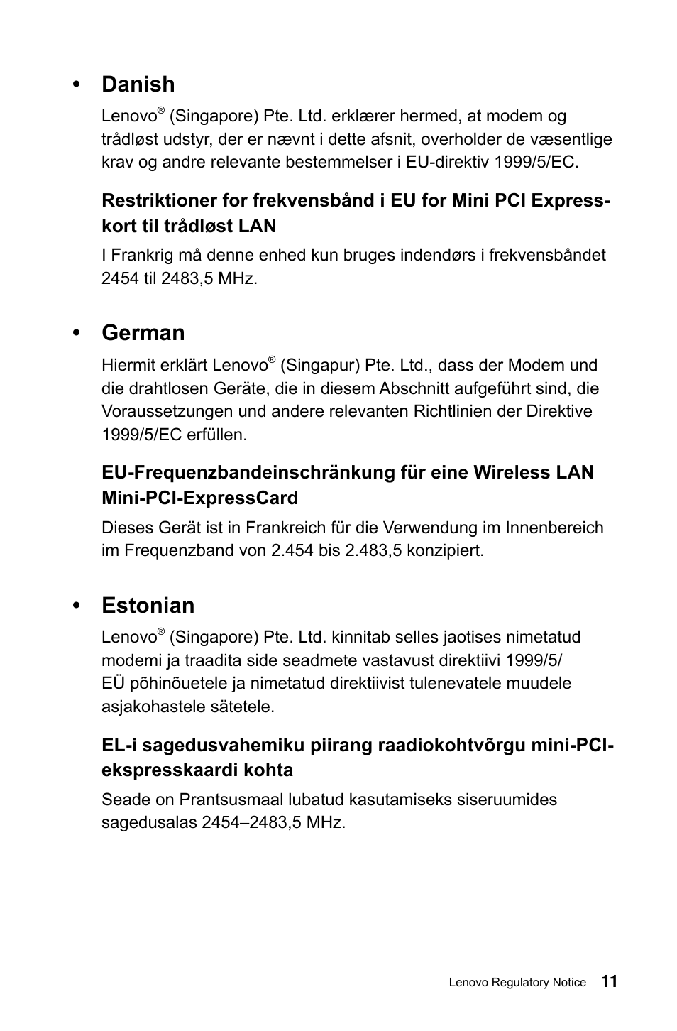 Danish, German, Estonian | Lenovo IdeaCentre A720 User Manual | Page 12 / 29