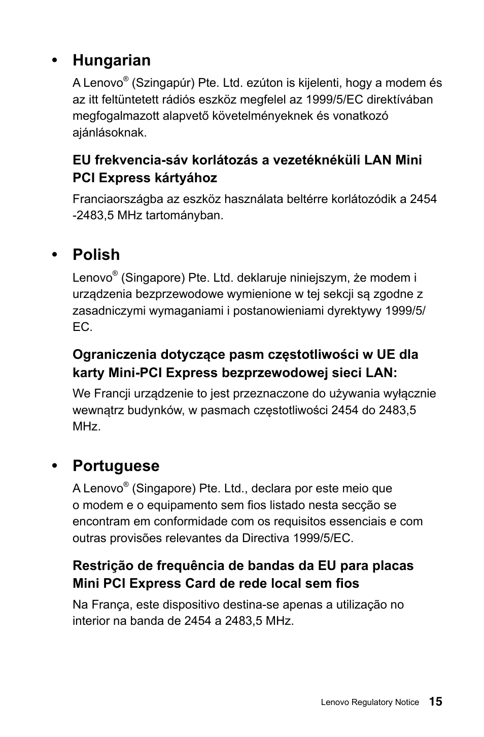 Hungarian, Polish, Portuguese | Lenovo IdeaCentre A720 User Manual | Page 16 / 29