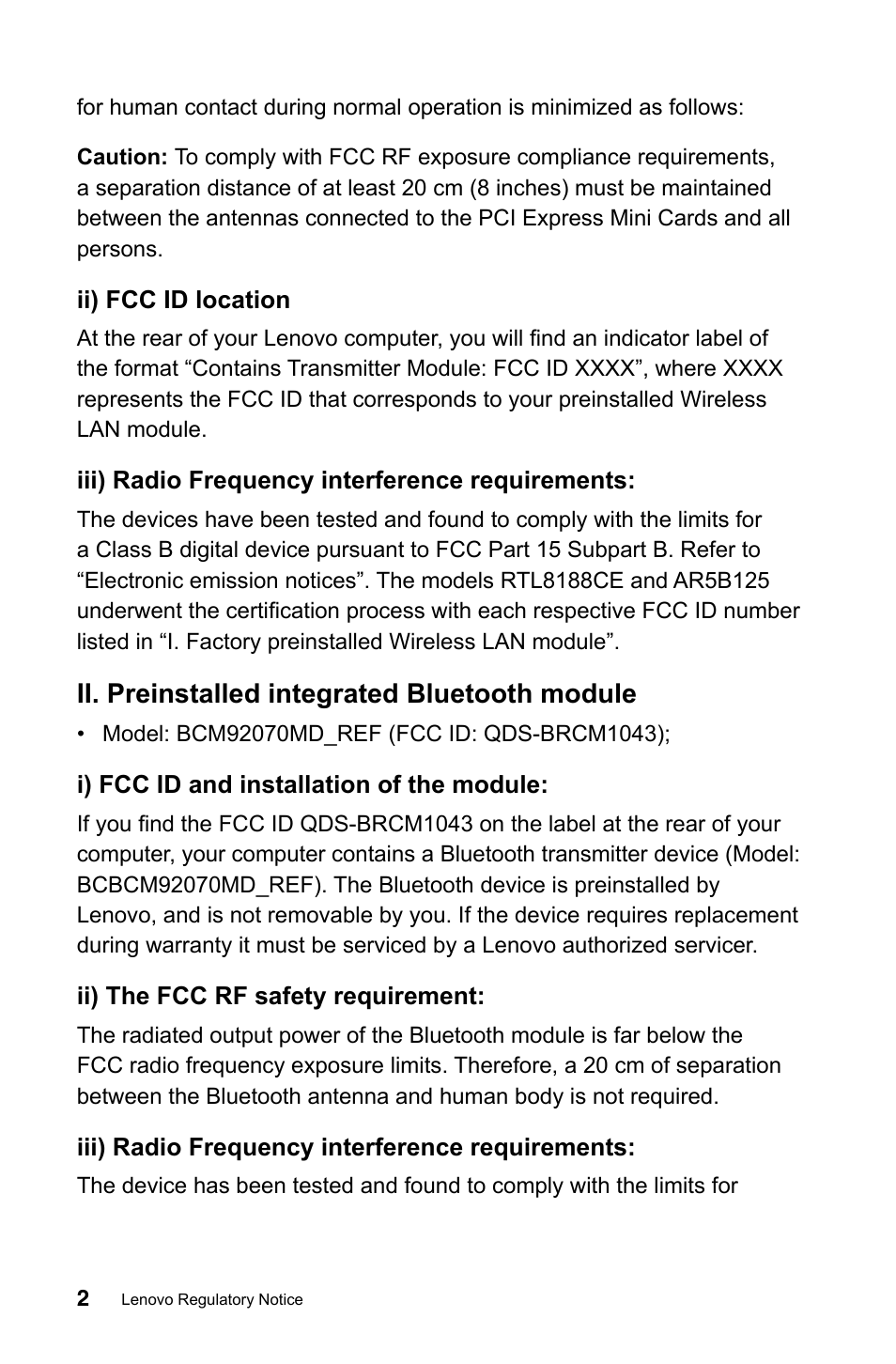 Ii. preinstalled integrated bluetooth module | Lenovo IdeaCentre A720 User Manual | Page 3 / 29