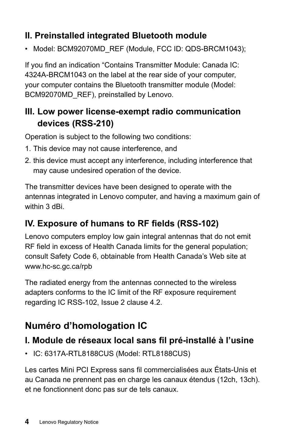 Numéro d’homologation ic | Lenovo IdeaCentre A720 User Manual | Page 5 / 29