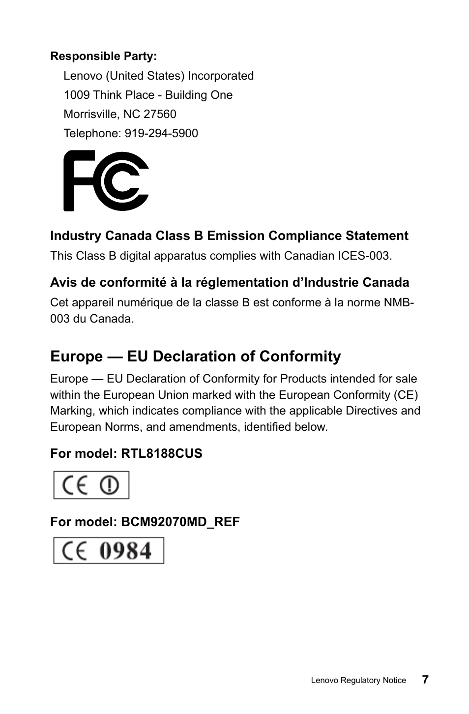 Europe — eu declaration of conformity | Lenovo IdeaCentre A720 User Manual | Page 8 / 29