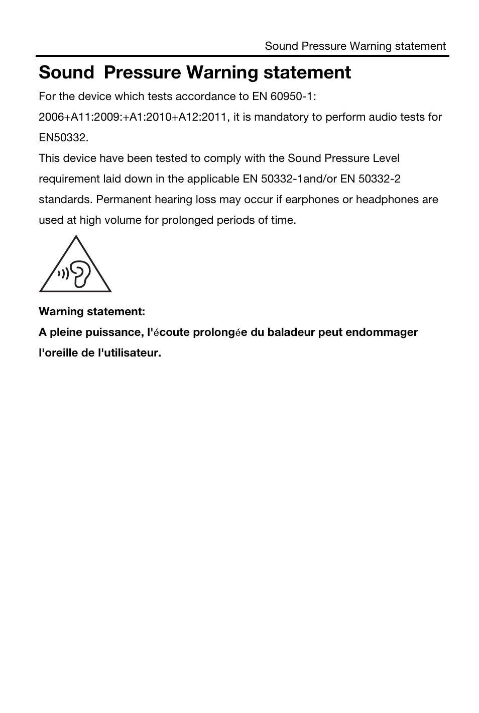 Sound pressure warning statement | Lenovo A3000 Tablet User Manual | Page 22 / 23