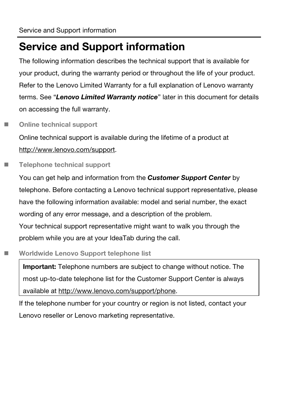 Service and support information | Lenovo A3000 Tablet User Manual | Page 3 / 23