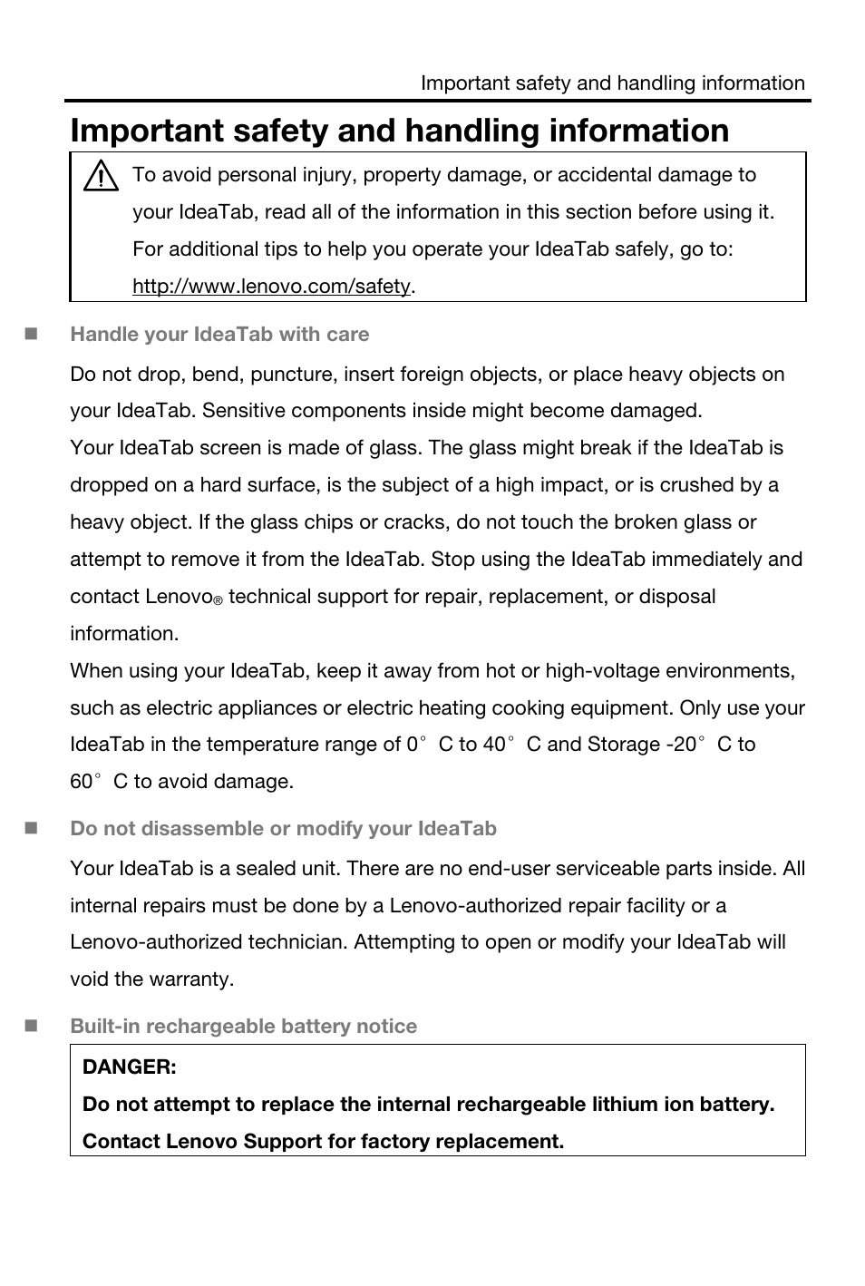 Important safety and handling information | Lenovo A3000 Tablet User Manual | Page 4 / 23