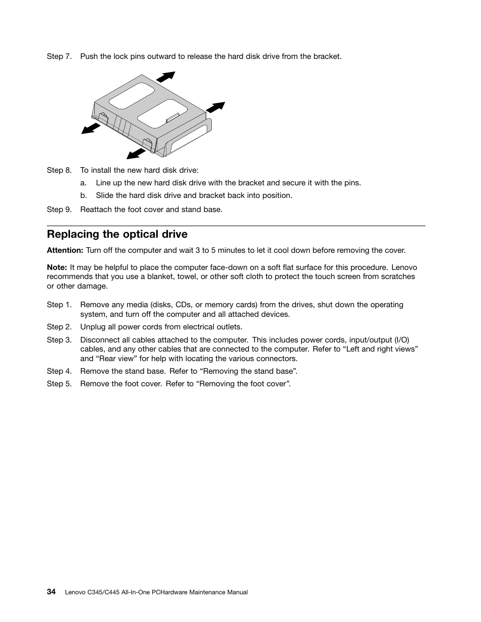 Replacing the optical drive | Lenovo C445 All-in-One User Manual | Page 40 / 65