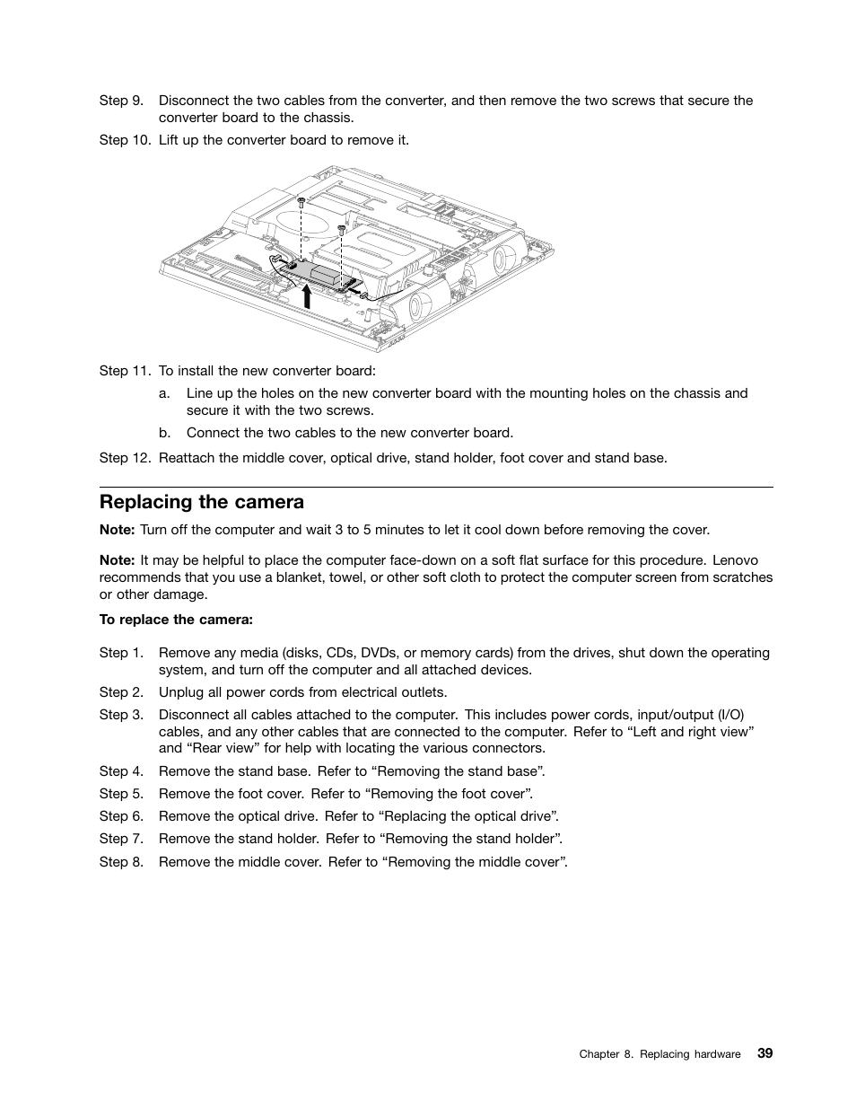 Replacing the camera | Lenovo C445 All-in-One User Manual | Page 45 / 65