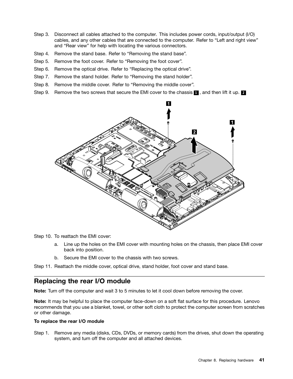 Replacing the rear i/o module | Lenovo C445 All-in-One User Manual | Page 47 / 65