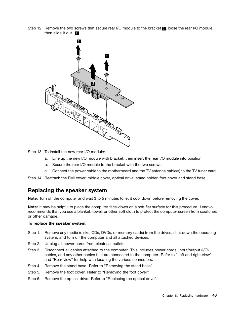 Replacing the speaker system | Lenovo C445 All-in-One User Manual | Page 49 / 65