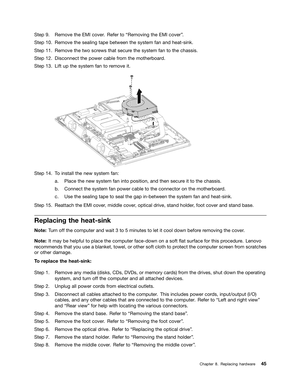 Replacing the heat-sink | Lenovo C445 All-in-One User Manual | Page 51 / 65