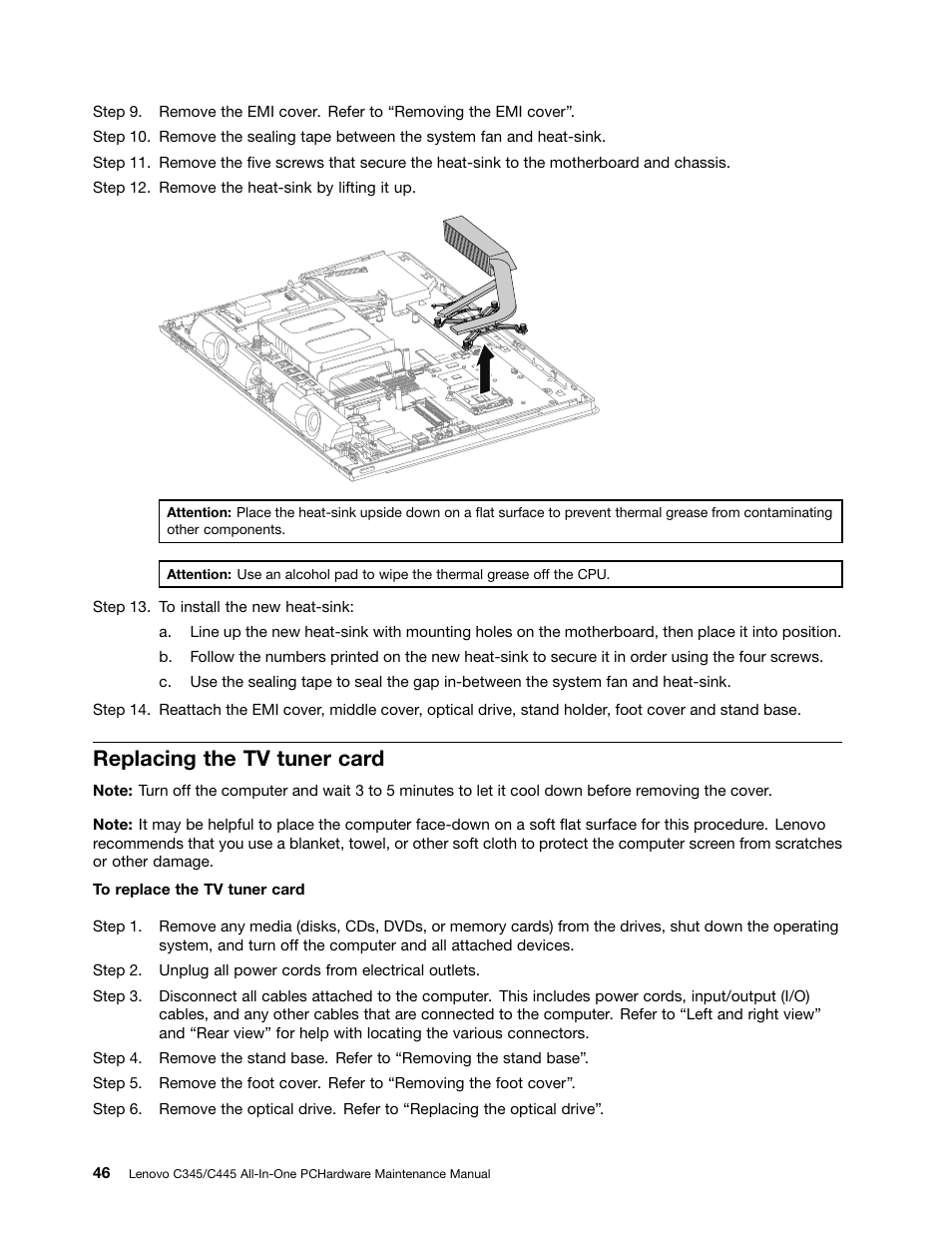 Replacing the tv tuner card | Lenovo C445 All-in-One User Manual | Page 52 / 65
