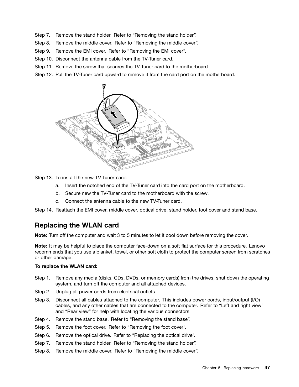 Replacing the wlan card | Lenovo C445 All-in-One User Manual | Page 53 / 65
