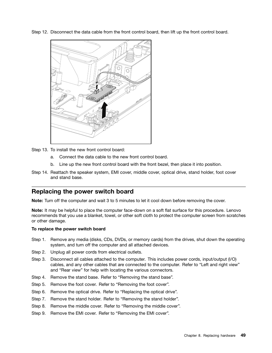 Replacing the power switch board | Lenovo C445 All-in-One User Manual | Page 55 / 65