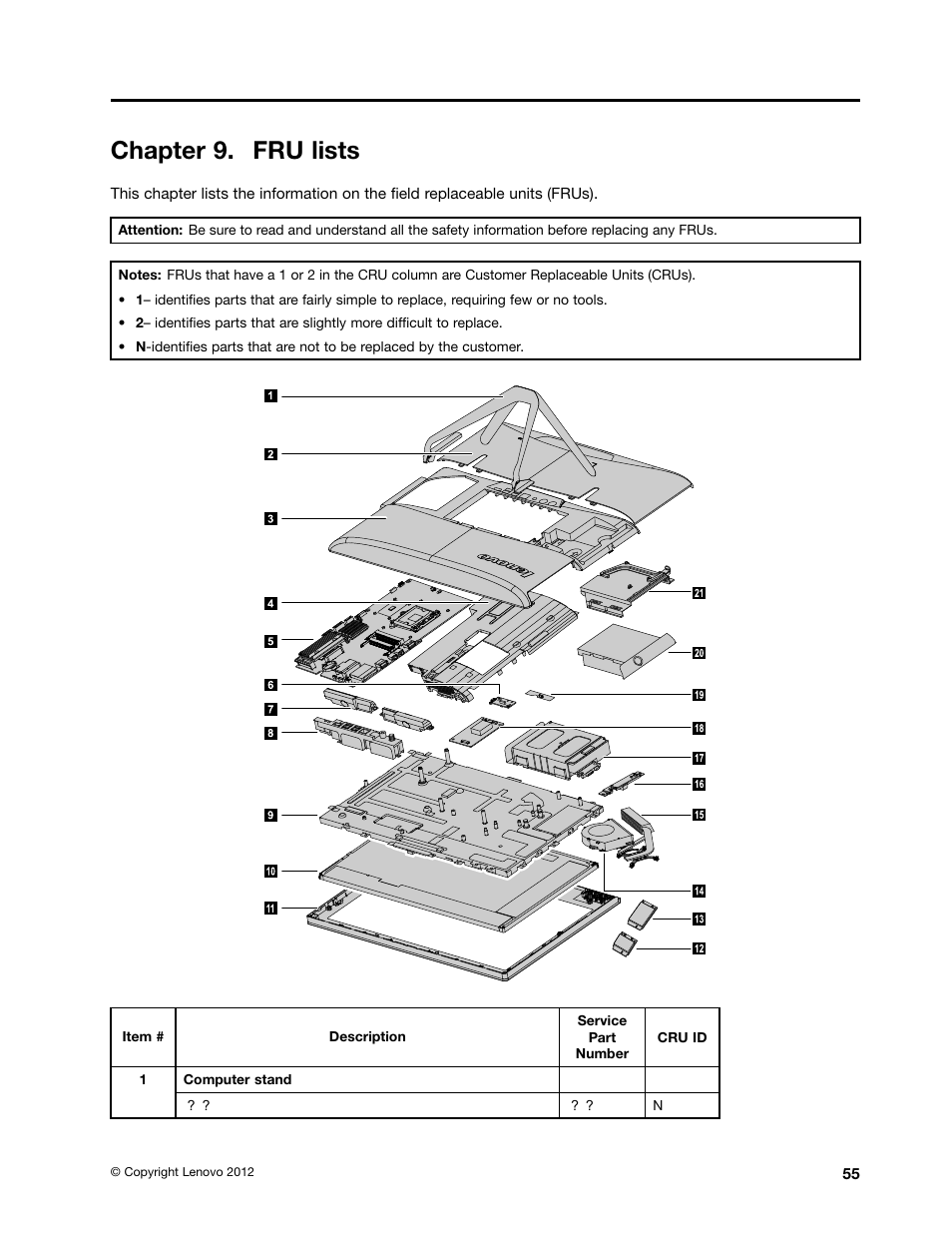 Chapter 9. fru lists | Lenovo C445 All-in-One User Manual | Page 61 / 65