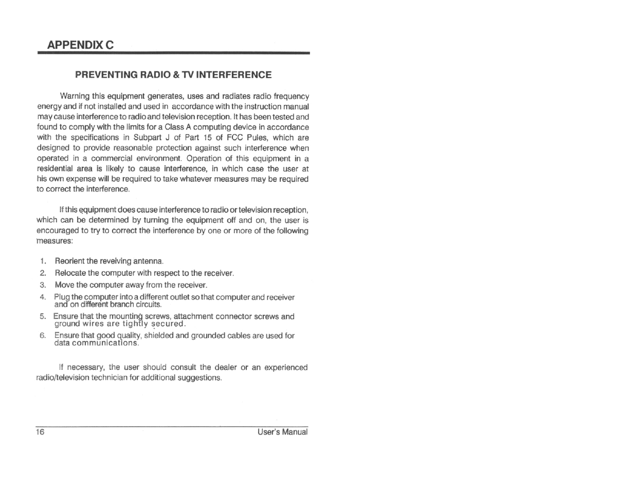 Preventing radio & tv interference, Appendix c | ATEN AS-402PII User Manual | Page 11 / 11