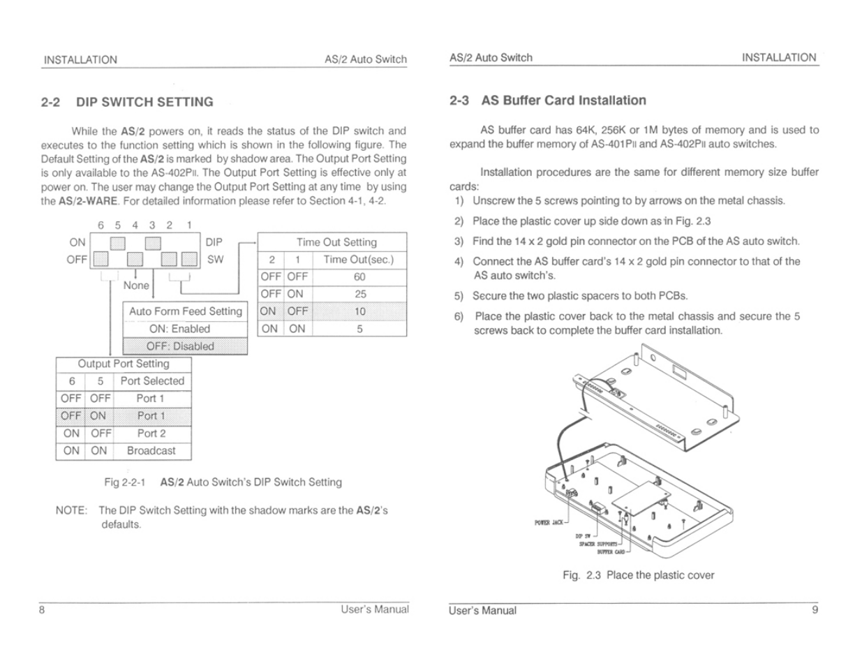 2 dip switch setting, 3 as buffer card installalion, Dip switch setting | 3 as buffer card installation | ATEN AS-402PII User Manual | Page 7 / 11