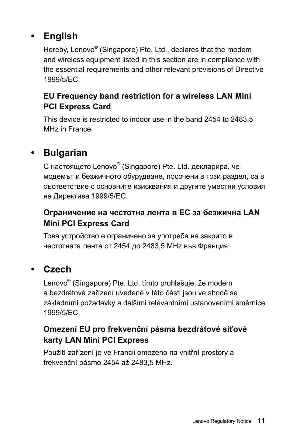 English, Bulgarian, Czech | Lenovo IdeaCentre B540p User Manual | Page 12 / 35