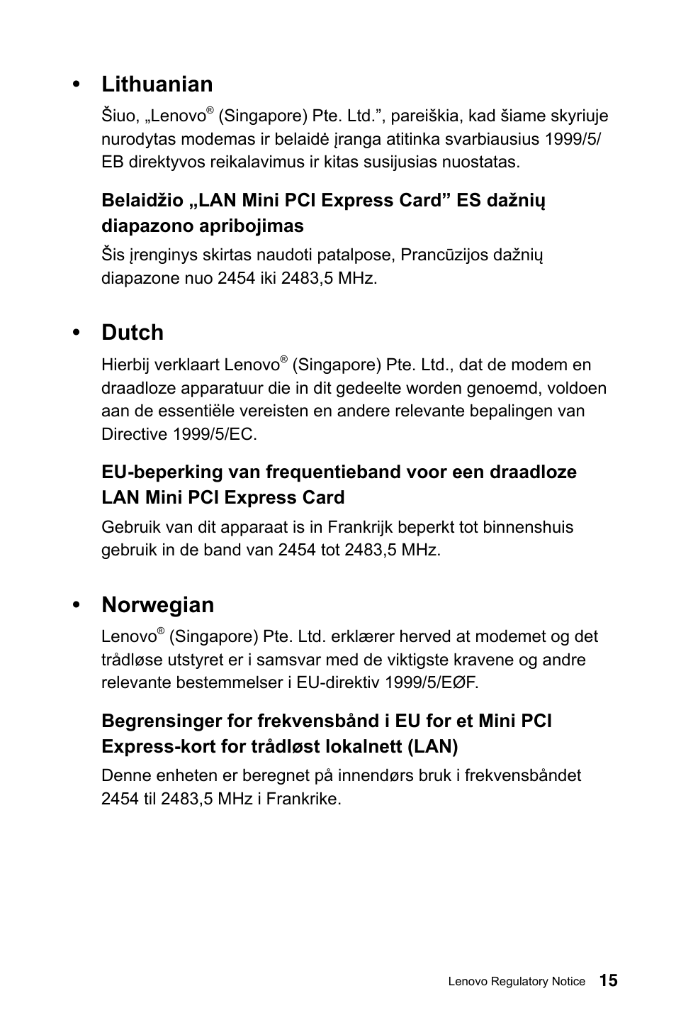 Lithuanian, Dutch, Norwegian | Lenovo IdeaCentre B540p User Manual | Page 16 / 35