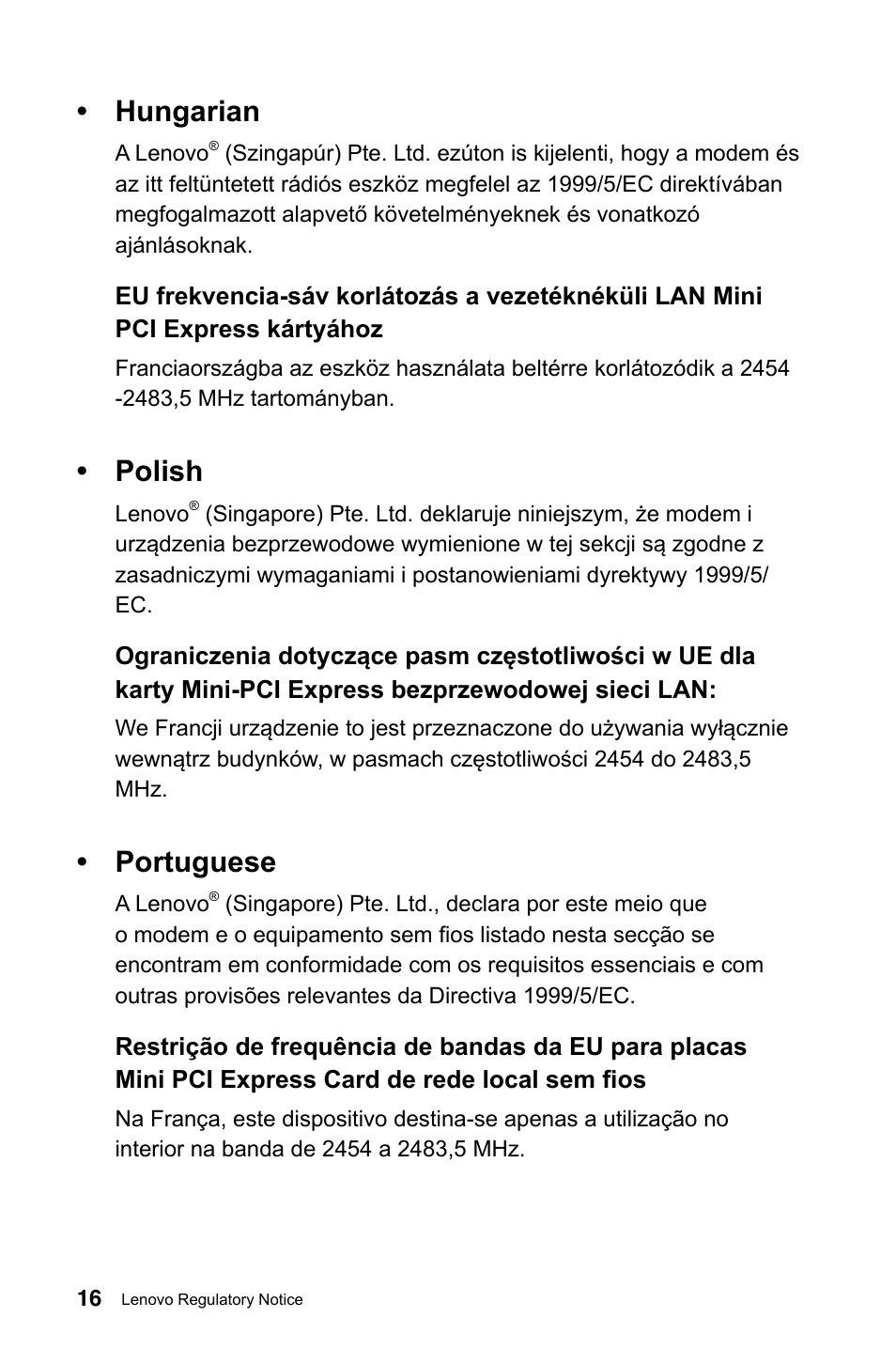 Hungarian, Polish, Portuguese | Lenovo IdeaCentre B540p User Manual | Page 17 / 35