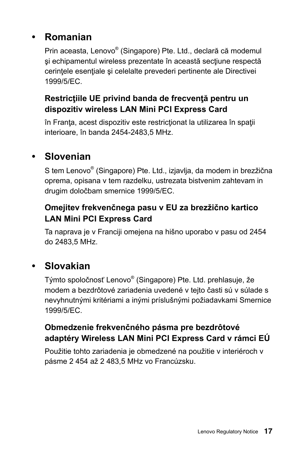 Romanian, Slovenian, Slovakian | Lenovo IdeaCentre B540p User Manual | Page 18 / 35