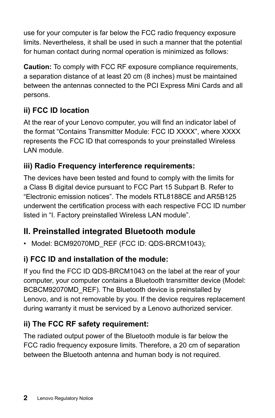Ii. preinstalled integrated bluetooth module | Lenovo IdeaCentre B540p User Manual | Page 3 / 35
