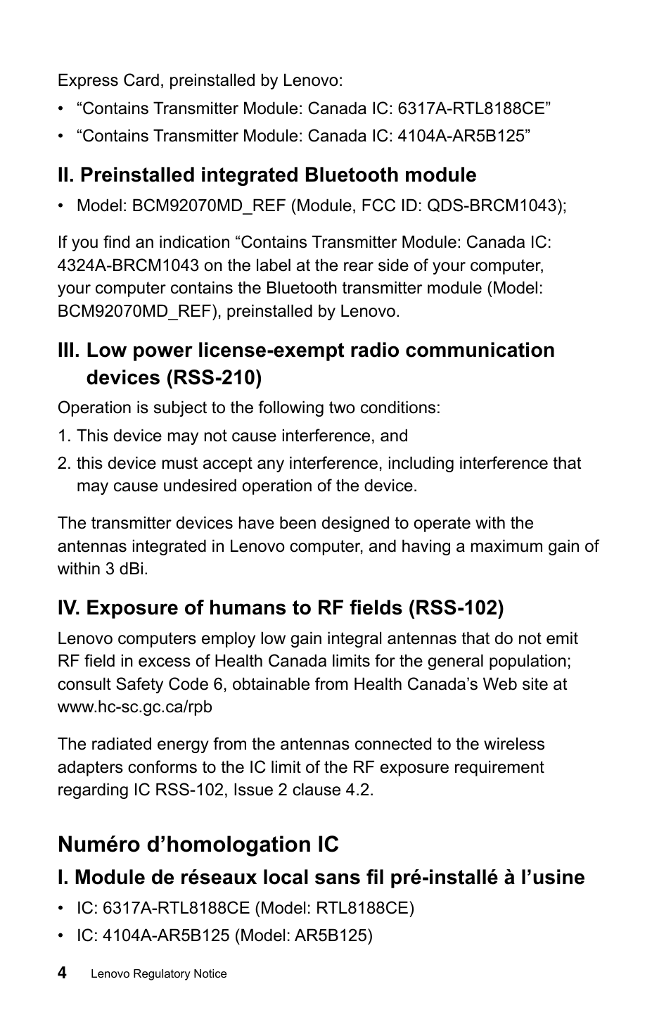 Numéro d’homologation ic | Lenovo IdeaCentre B540p User Manual | Page 5 / 35