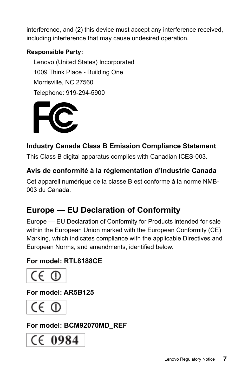 Europe — eu declaration of conformity | Lenovo IdeaCentre B540p User Manual | Page 8 / 35